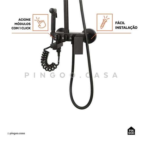 Imagem de Ducha Chuveiro Premium Quadrado Modular Com Desviador Tabatinga Pingoo.casa - Preto Fosco