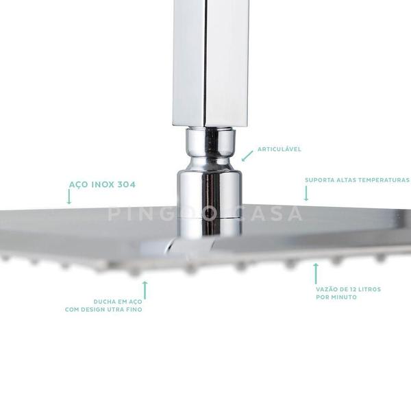 Imagem de Ducha Chuveiro Quadrado De Teto 20Cm Com Braço Mundaú Pingoo.casa - Prata