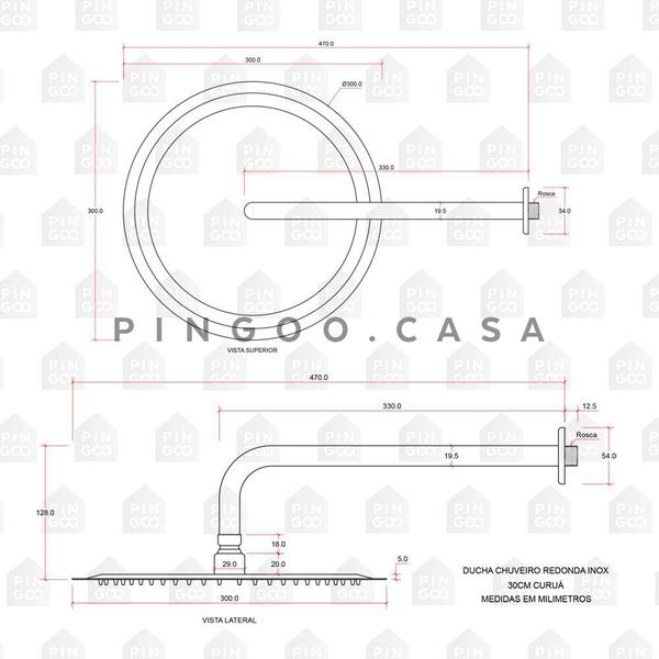 Ducha Chuveiro Redonda Inox 30 cm Curuá Fosco Pingoo - Preto - Pingoo.casa Imagem de Ducha Chuveiro Redonda Inox 30 cm Curuá Fosco Pingoo - Preto