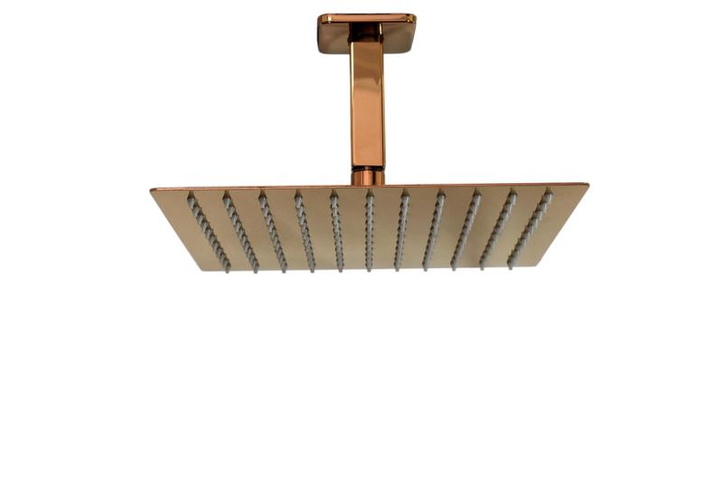 Imagem de Ducha Chuveiro Rose Golden Inox Slim Quadrada 25x25 cm Braço de Teto com 10 cm