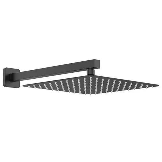 Ducha Chuveiro Slim 25X25 Preto Fosco Com Braço 36Cm - Alpes Metais Imagem de Ducha Chuveiro Slim 25X25 Preto Fosco Com Braço 36Cm