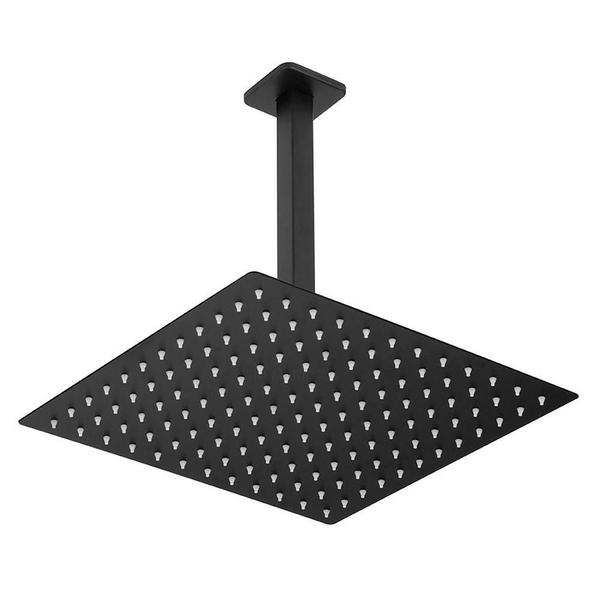 Imagem de Ducha Chuveiro Slim Preto Quadrado Metal 20X20 Braço De Teto