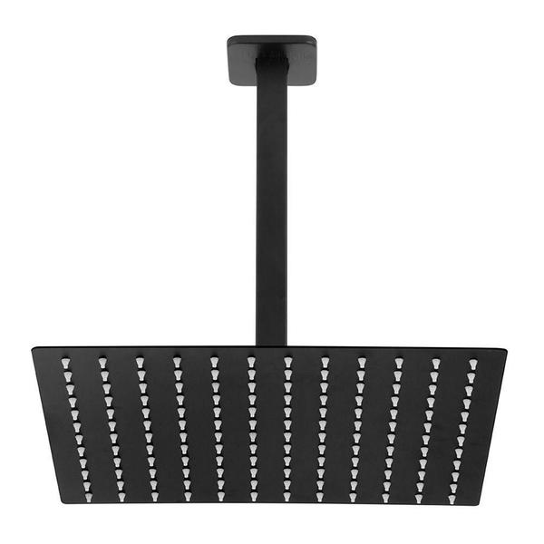 Imagem de Ducha Chuveiro Slim Preto Quadrado Metal 30X30 Braço De Teto