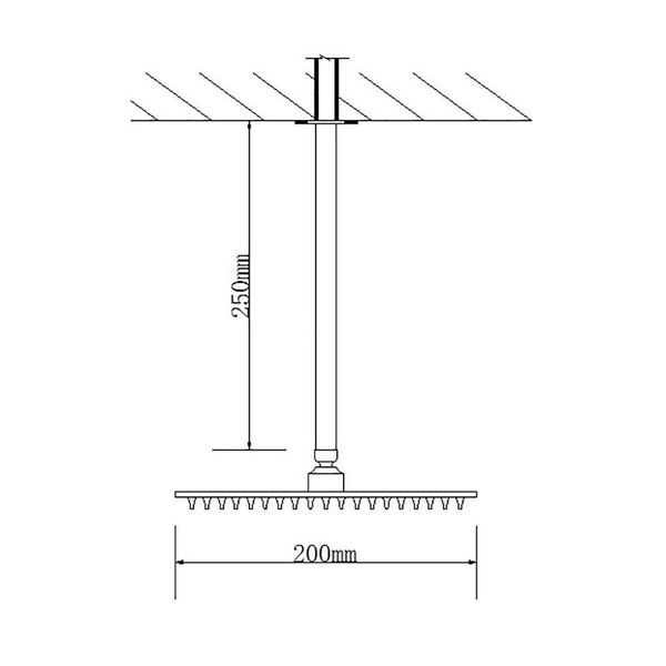 Imagem de Ducha Chuveiro Slim Prizi Quadrado 20x20cm Inox 304 Preta de Teto com Braço