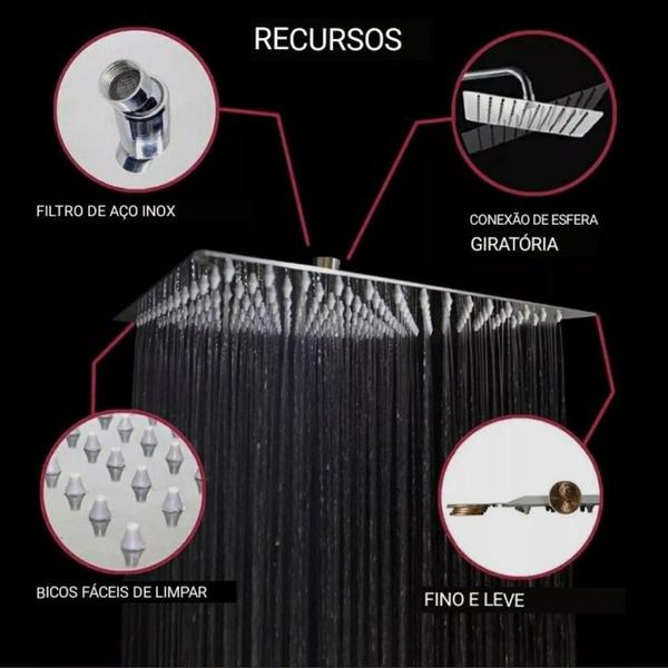 Ducha Chuveiro Teto 30X30 Slim Inox Com Braço 25Cm Solar Gás - Dekcasa Imagem de Ducha Chuveiro Teto 30X30 Slim Inox Com Braço 25Cm Solar Gás