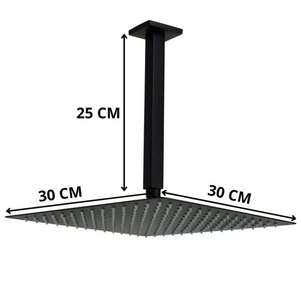 Ducha Chuveiro Teto 30X30 Slim Inox Com Braço 25Cm Solar Gás - Dekcasa Imagem de Ducha Chuveiro Teto 30X30 Slim Inox Com Braço 25Cm Solar Gás
