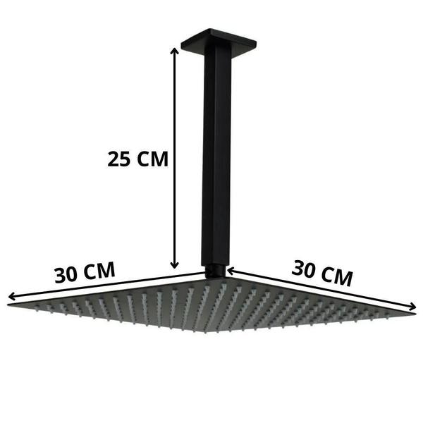 Imagem de Ducha Chuveiro Teto 30X30 Slim Inox Com Braço 25Cm Solar Gás