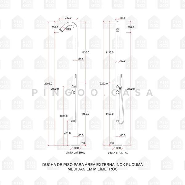 Imagem de Ducha de Piso Para Área Externa Aço Inox 304 Pucumã Pingoo.casa - Prata Escovado