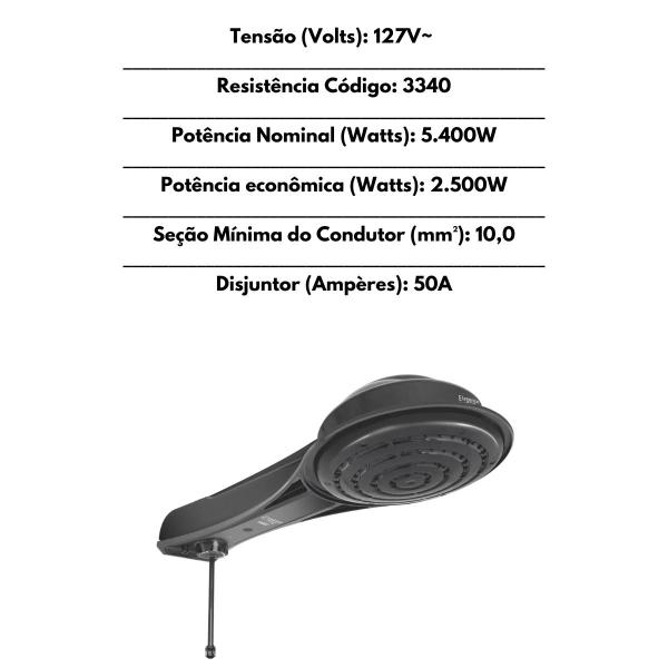Ducha Elegance Eletrônica Black - 127V~ - 5.400W - Fame Imagem de Ducha Elegance Eletrônica Black - 127V~ - 5.400W - Fame