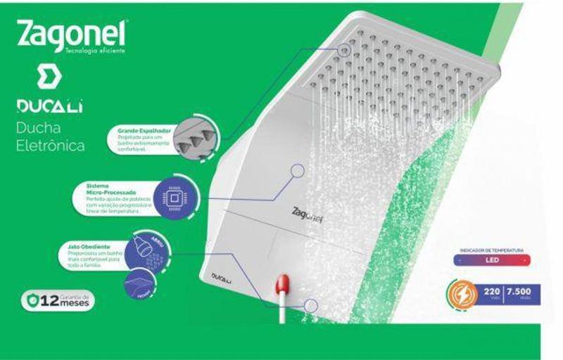 Imagem de Ducha Eletrônica Ducali Branca 7.500W 220V Zagonel