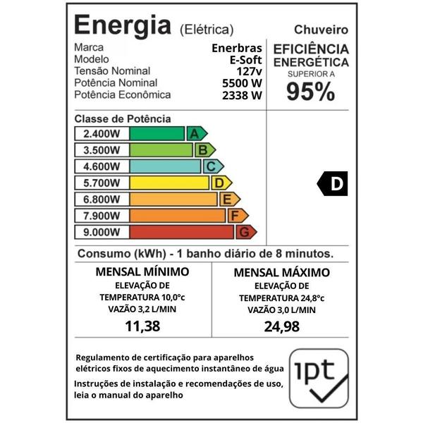 Imagem de Ducha Eletrônica Preta E-Soft 127V 5500W Enerbras