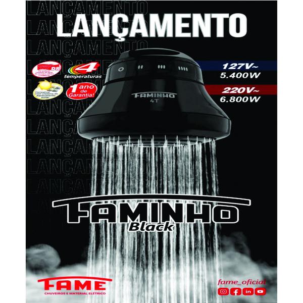 Imagem de Ducha  Faminho 4T Black 220V 6800W c/cano 30cm