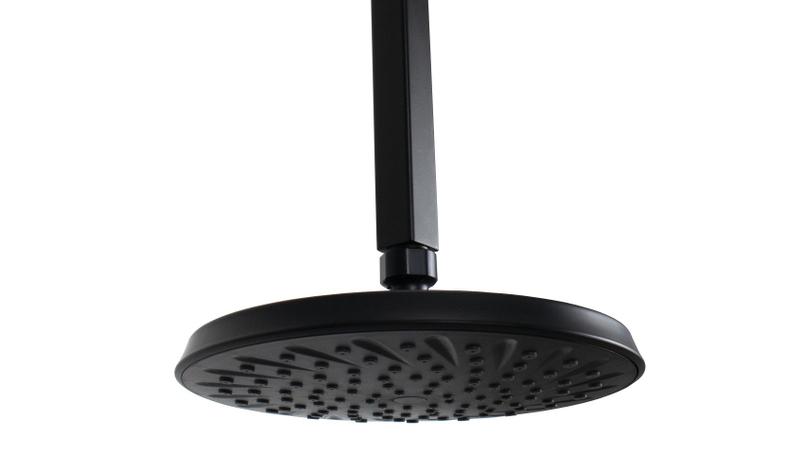 Ducha Flatt 21 cm ABS Preto Fosco c/ Cano Suporte de Teto 40 cm - AMG Metais Imagem de Ducha Flatt 21 cm ABS Preto Fosco c/ Cano Suporte de Teto 40 cm