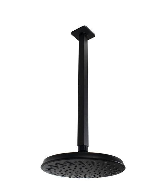 Ducha Flatt 21 cm ABS Preto Fosco c/ Cano Suporte de Teto 40 cm - AMG Metais Imagem de Ducha Flatt 21 cm ABS Preto Fosco c/ Cano Suporte de Teto 40 cm