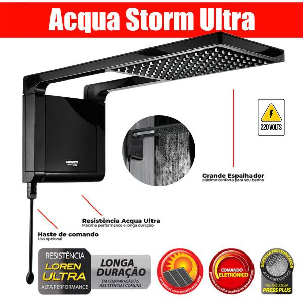 Imagem de Ducha Gourmet Quadrado de Luxo Preto Acqua Storm Ultra 220v 7800w