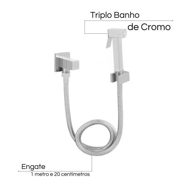 Imagem de Ducha Higiênica Chuveirinho Banheiro Quadrada Metal Inox Engate 1,20 Super Luxo Cromo Premium