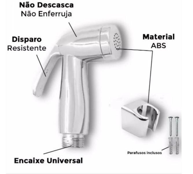 Imagem de Ducha Higiênica Completa Registro Metal Duplo + Engate Flexível Aço Inox 1,80 Metros + Gatilho Top