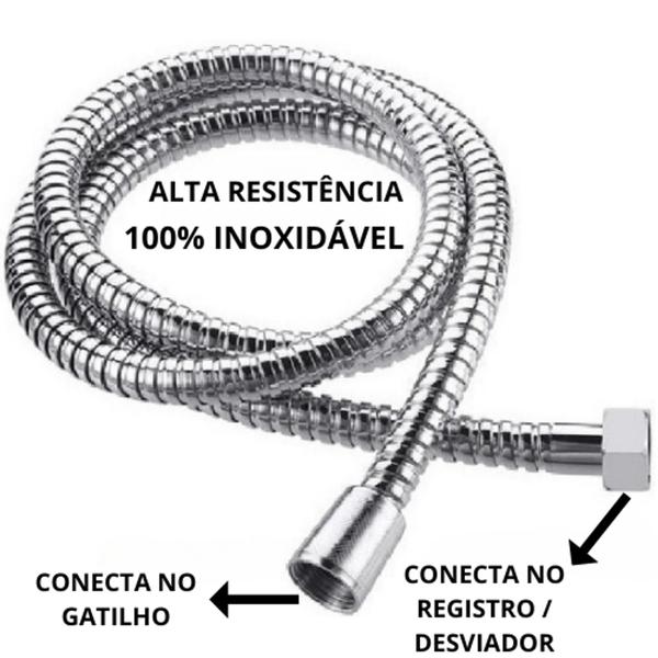 Ducha Higiênica Cromada Engate Flexível Aço Inox 1,50 Metros + Gatilho Top Com Trava + Suporte - fluida Imagem de Ducha Higiênica Cromada Engate Flexível Aço Inox 1,50 Metros + Gatilho Top Com Trava + Suporte