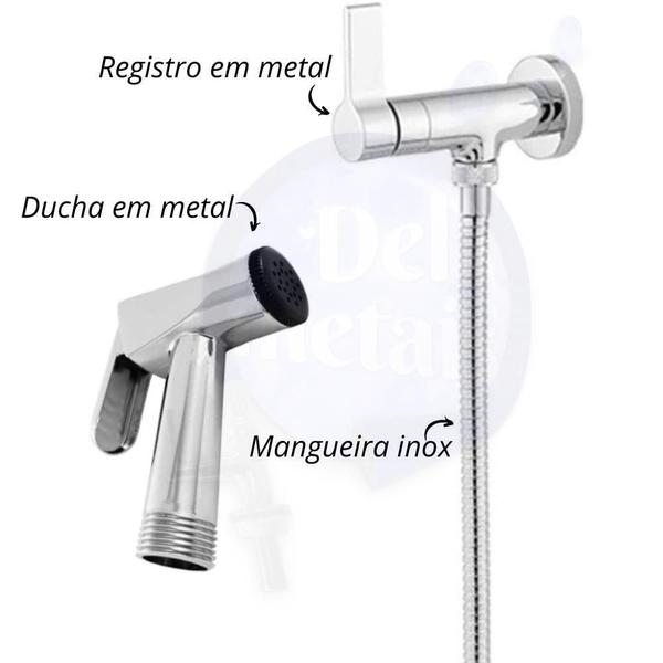 Imagem de Ducha Higiênica De Metal 1/4 De Volta Com Flexível Inox C-70 Del Metais