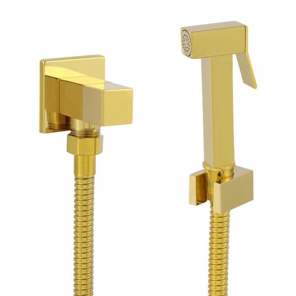 Imagem de Ducha Higiênica Dourado Gold Ouro de Metal Para Banheiro Lavabo Engate 1,20m Super Luxo