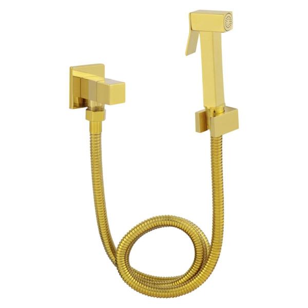 Imagem de Ducha Higiênica Dourado Gold Ouro de Metal Para Banheiro Lavabo Engate 1,20m Super Luxo