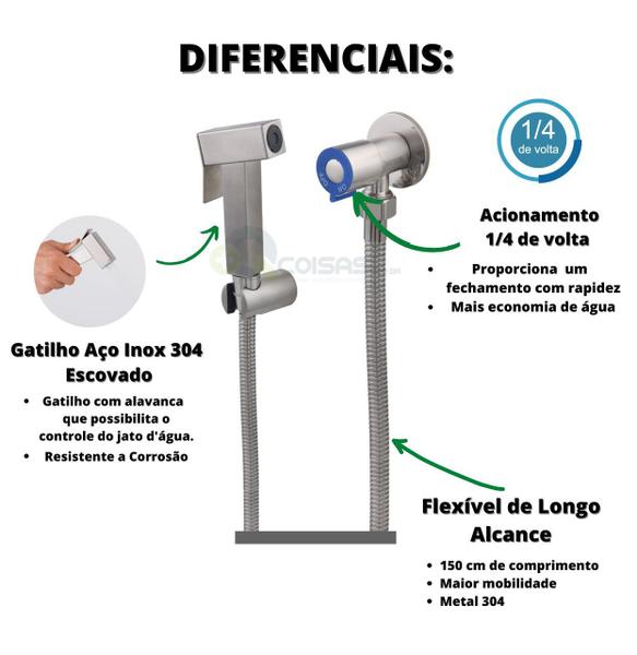 Imagem de Ducha higienica intima aço inox escovado 1/4 de volta  banheiros suite