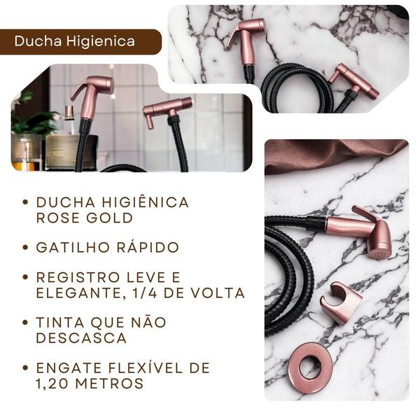 Imagem de Ducha Higiênica Intima Rose Gold ABS 1/4 de volta + Acabamento de Registro C40 Preto