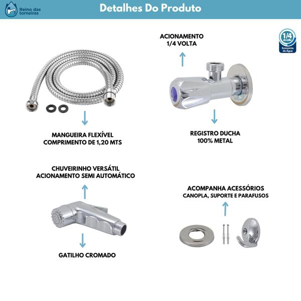 Imagem de Ducha Higiênica Metal Premium Luxo Kit Completo Durável