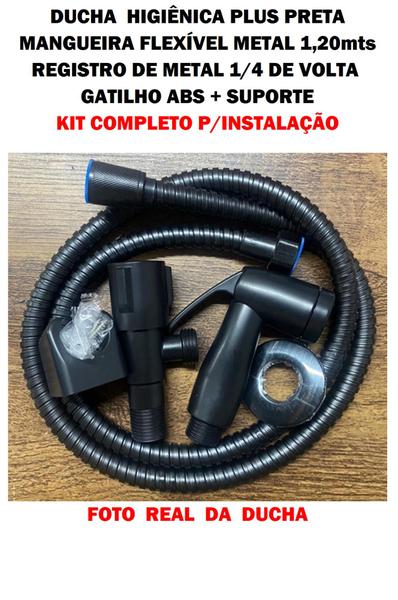 Imagem de Ducha higiênica plus luxo s353 preta 1/4 de volta - engate 1,20mts metal kit completo