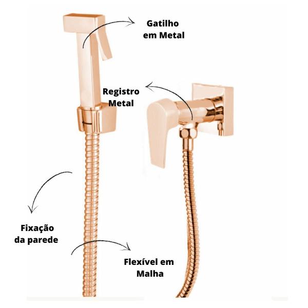 Imagem de Ducha Higiênica Quadrada Alavanca Pino Valencia Rose Gold