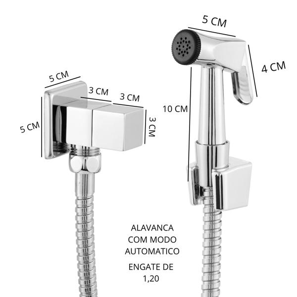 Imagem de Ducha Higiênica Quadrada Luxo Banheiro 1/4 De Volta Gatilho Metal