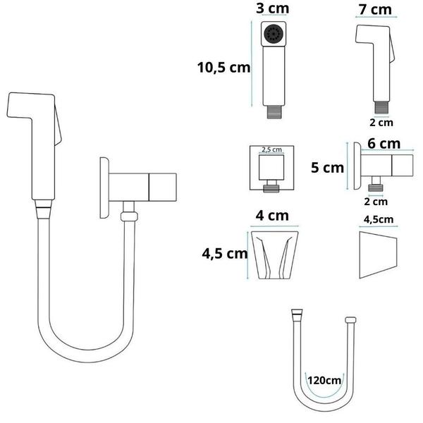 Imagem de Ducha Higiênica Quadrada Preto Fosco Metal Inox 1/4 De Volta