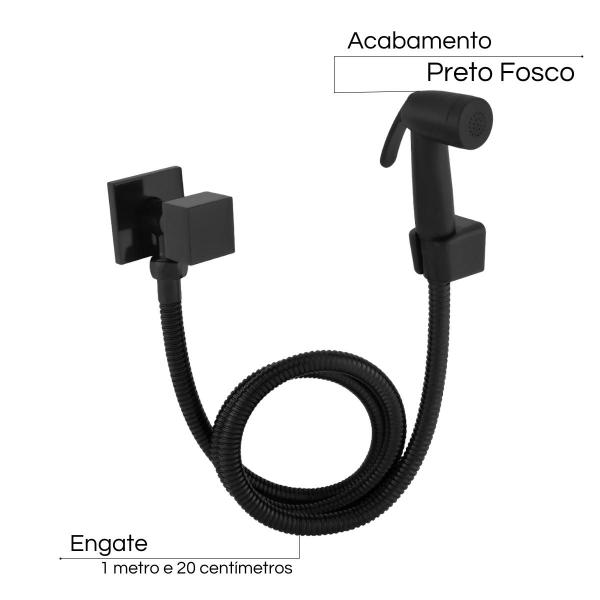 Imagem de Ducha Higienico Banheiro Preto Fosco Quadrada Luxo Metal Engate 1,20 C80 Madri