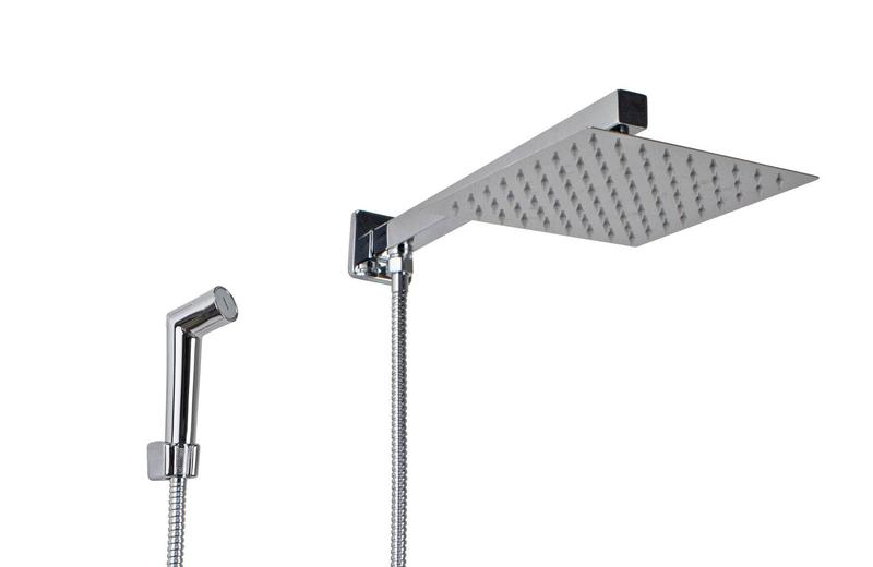 Ducha Inox 20x20 cm com Ducha Manual em ABS com Trava - AMG Metais Imagem de Ducha Inox 20x20 cm com Ducha Manual em ABS com Trava