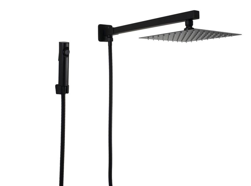 Ducha Inox 304 20 cm Preta c/ Desviador e Ducha de Mão ABS - AMG Metais Imagem de Ducha Inox 304 20 cm Preta c/ Desviador e Ducha de Mão ABS