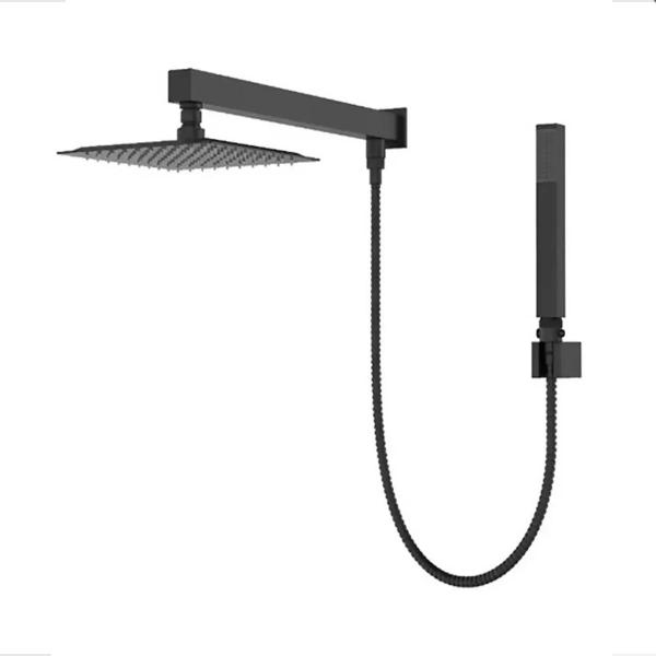 Imagem de Ducha inox Quadrado 30x30 Slim Preto Completo com desviador