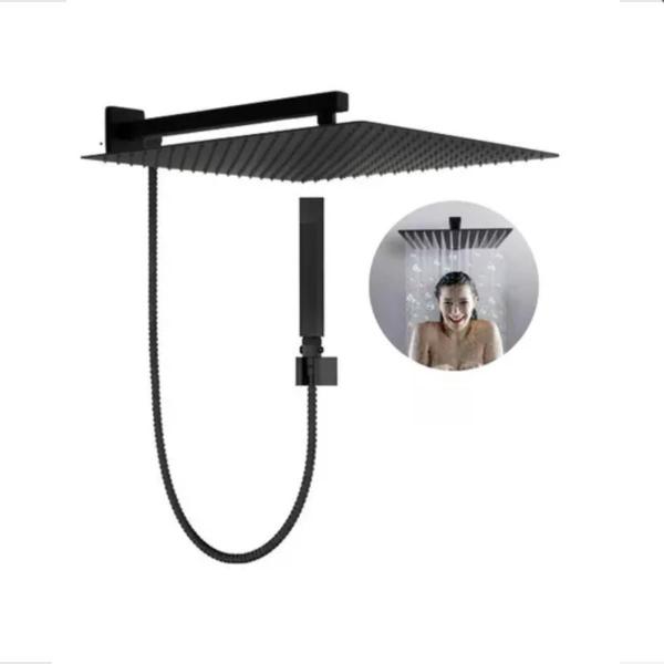 Imagem de Ducha inox Quadrado 30x30 Slim Preto Completo com desviador