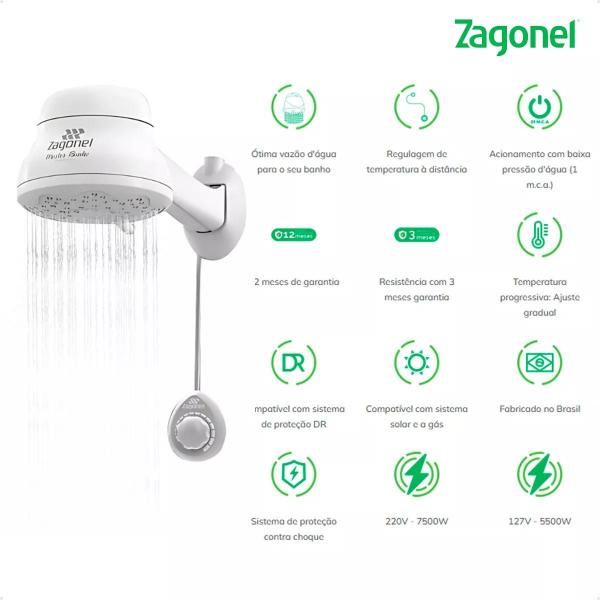 Imagem de Ducha Master Banho Eletrônica Branca 220v 7500w Zagonel