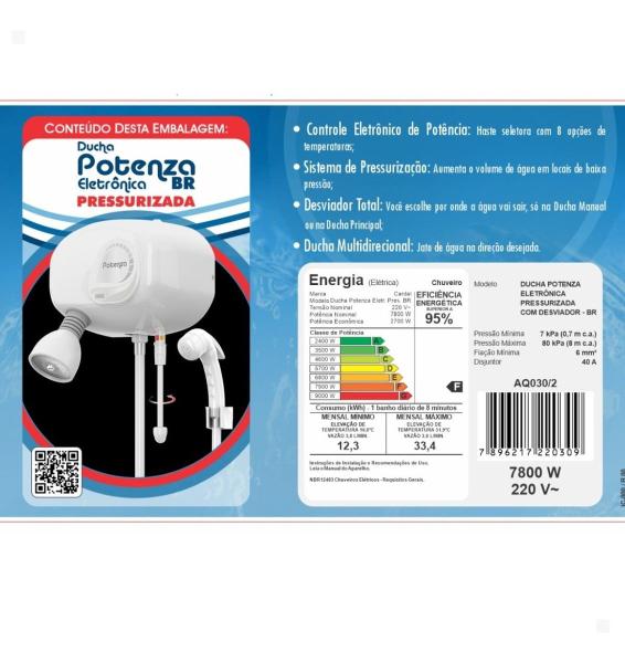Ducha Potenza Eletrônica Branca Pressurizada 8 Temperaturas 7800w 220v Cardal Imagem de Ducha Potenza Eletrônica Branca Pressurizada 8 Temperaturas 7800w 220v Cardal