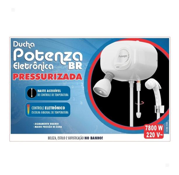 Ducha Potenza Eletrônica Branca Pressurizada 8 Temperaturas 7800w 220v Cardal Imagem de Ducha Potenza Eletrônica Branca Pressurizada 8 Temperaturas 7800w 220v Cardal