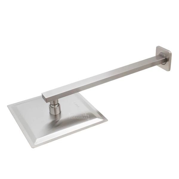 Ducha Quadrada 20x20 cm Inox 304 Aço Escovado com Braço Quadrado 38 cm 7820 - Império das Torneiras Imagem de Ducha Quadrada 20x20 cm Inox 304 Aço Escovado com Braço Quadrado 38 cm 7820