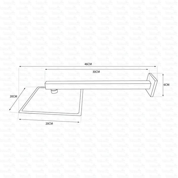 Imagem de Ducha Quadrada 20x20 cm Inox 304 Aço Escovado com Braço Quadrado 38 cm 7820