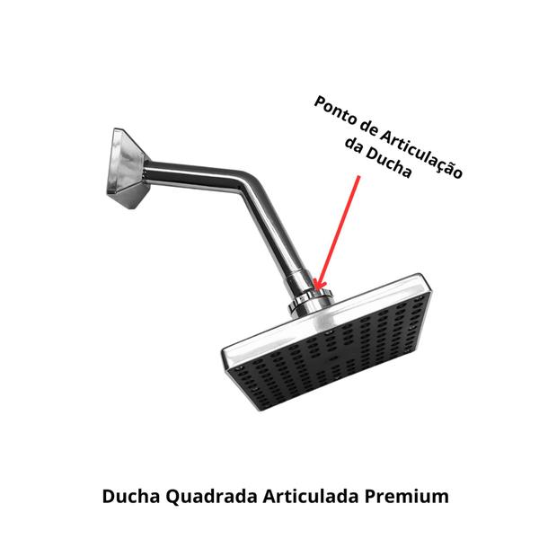 Imagem de Ducha Quadrada Articulada em Abs Cromado de 6 Polegadas de 1/2 Parede Luxo Agua Quente Agua Fria