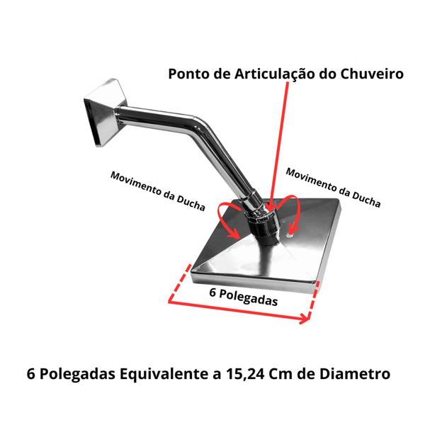 Imagem de Ducha Quadrada Articulada em Abs Cromado de 6 Polegadas de 1/2 Parede Luxo Agua Quente Agua Fria