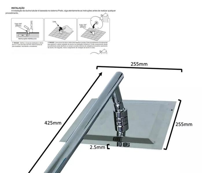 Imagem de Ducha Quadrada Chuveirão Inox Polida 25x25 - Sodramar