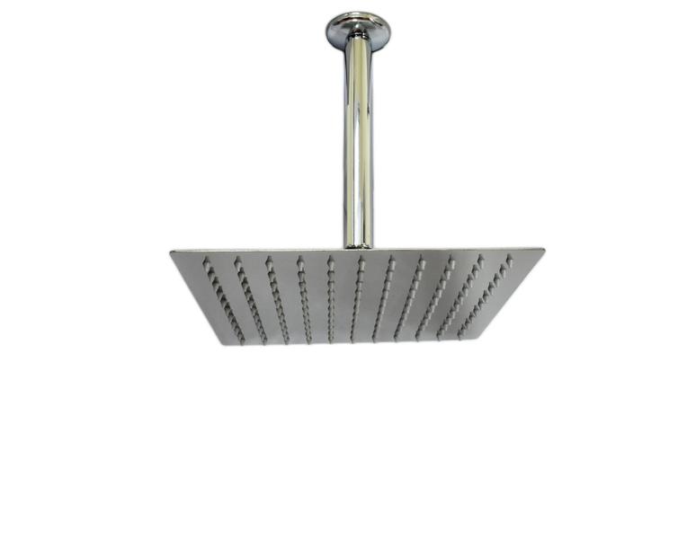 Imagem de Ducha Quadrada Cromada 25x25 cm Slim Inox 304 com Braço Suporte de Teto Redondo 