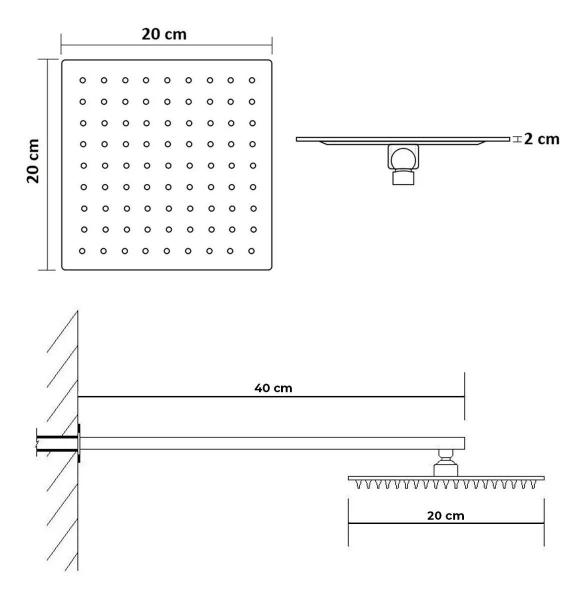 Imagem de Ducha Quadrada Inox 20x20 c/ Braço 40 cm - Cromada