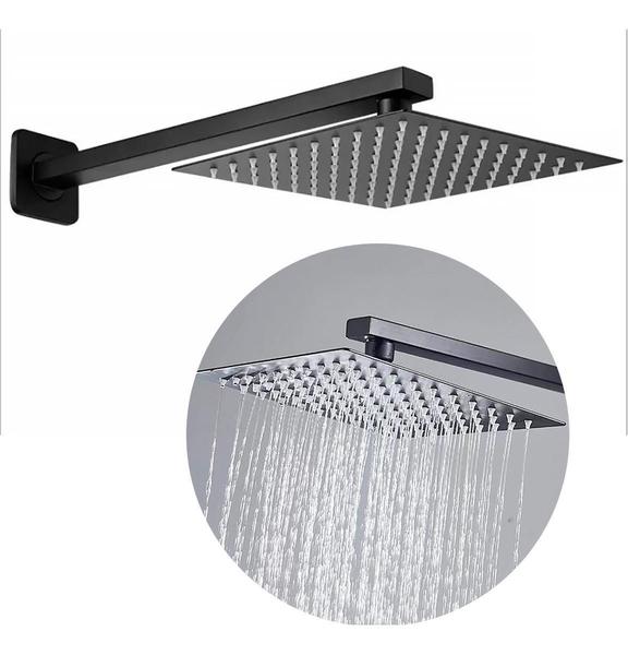 Ducha Quadrada Preta 20x20 Inox com Braço 40cm - Brinovar Imagem de Ducha Quadrada Preta 20x20 Inox com Braço 40cm
