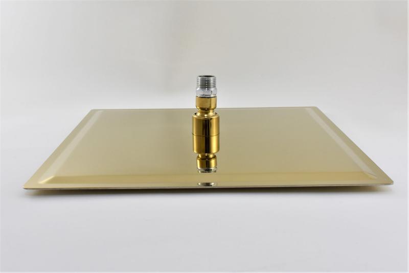 Imagem de Ducha Quadrada Slim Dourada em Inox 30x30 cm em Golden com Suporte de Teto Niple