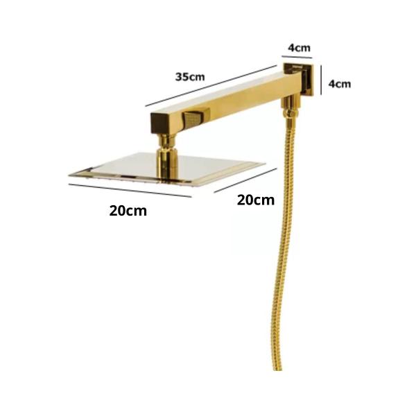 Imagem de Ducha Slim Quadrada 20cm. Com Desviador Dourado Brilhante